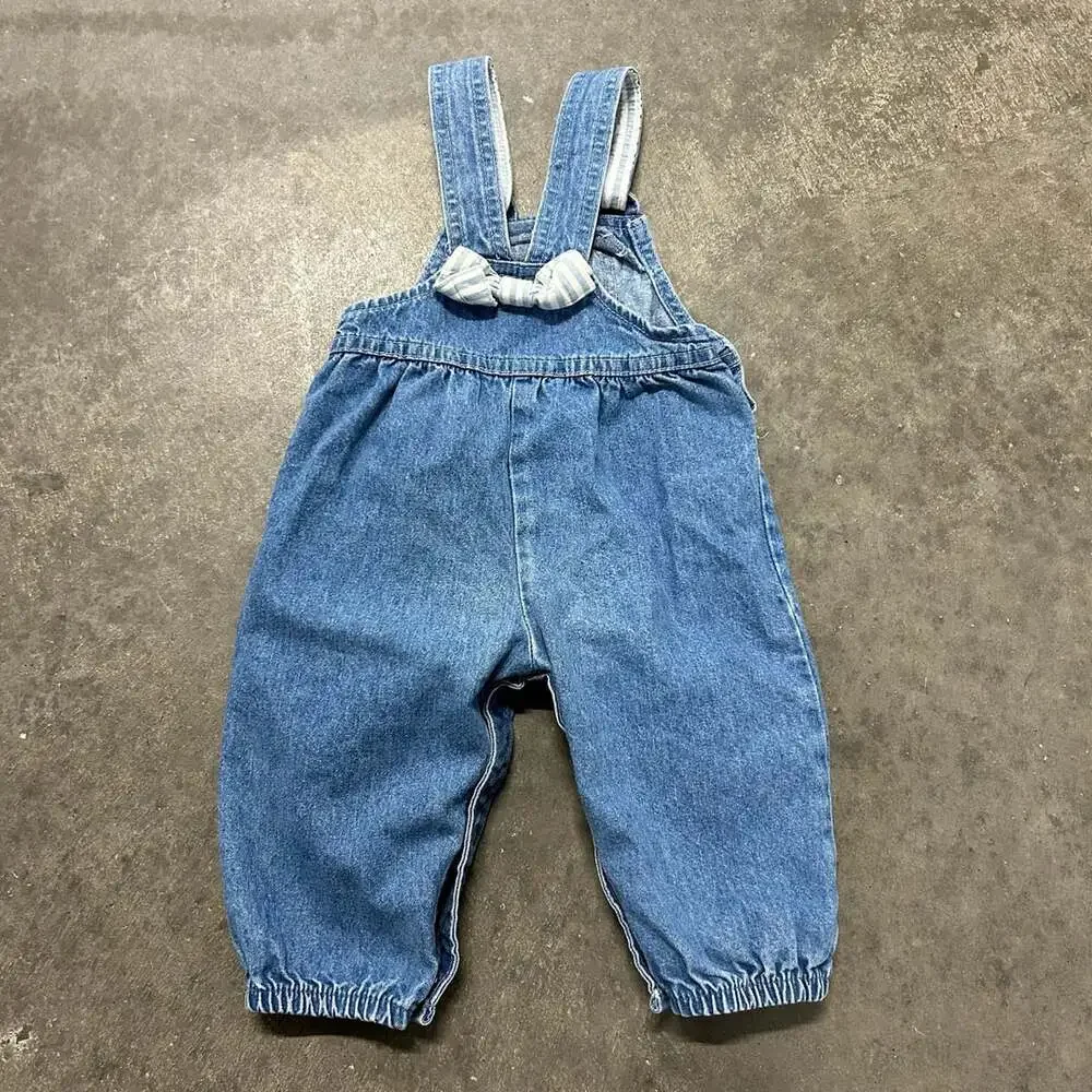 OshKosh B'Gosh Denim Overalls Size 12M Blue Striped Pocket